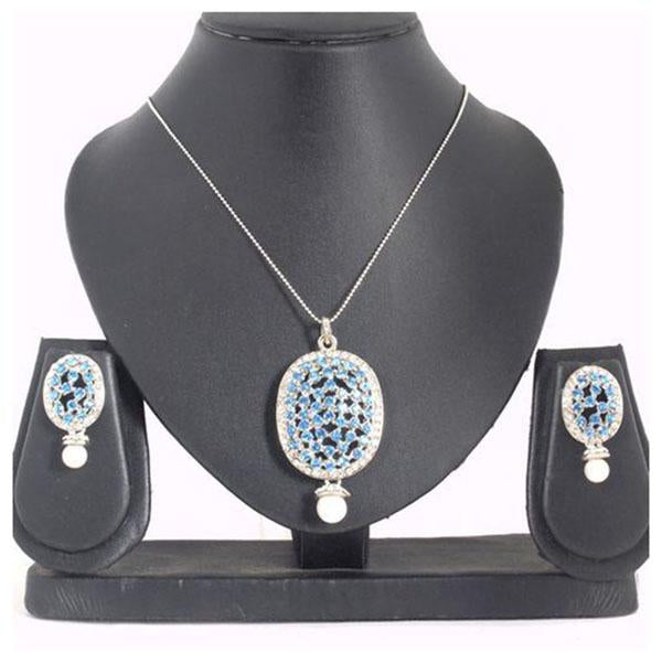 Kriaa Blue Austrian Stone Silver Plated Pendant Set - 1200404