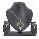 The99Jewel Green Austrian Stone Silver Plated Pendant Set - 1200405