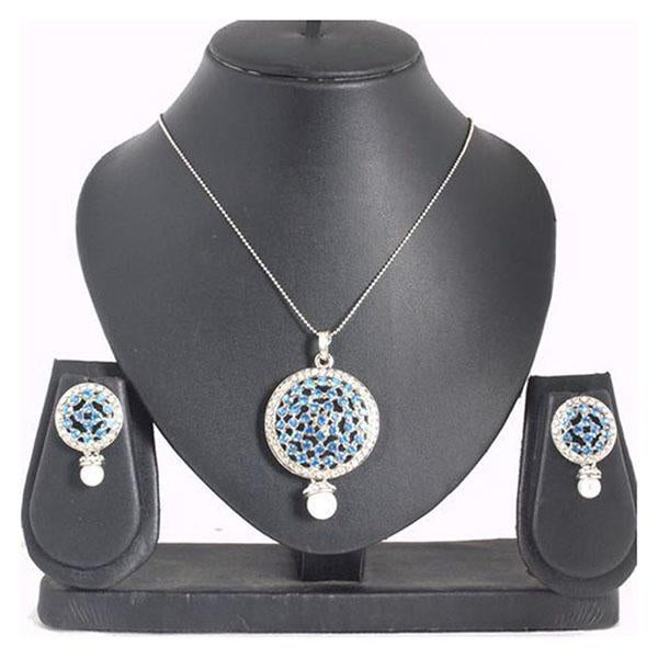 Kriaa Blue Austrian Stone Silver Plated Pendant Set - 1200406