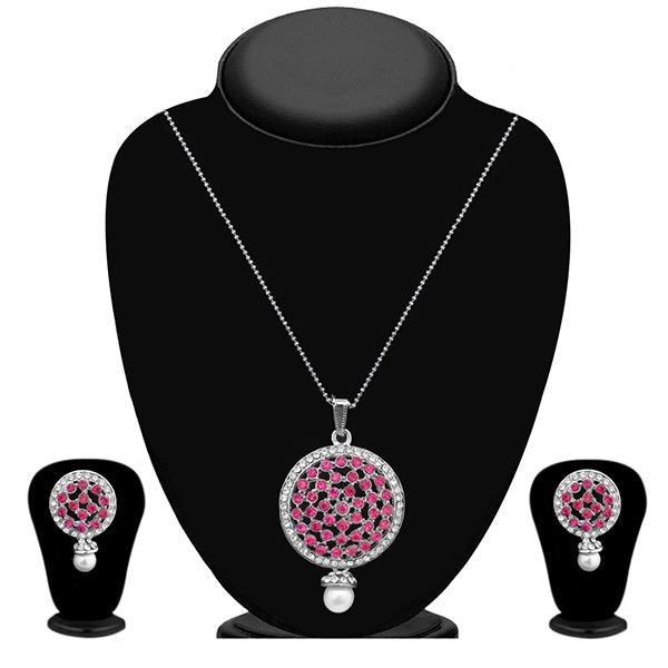 Kriaa Pink Austrian Stone Silver Plated Pendant Set - 1200407