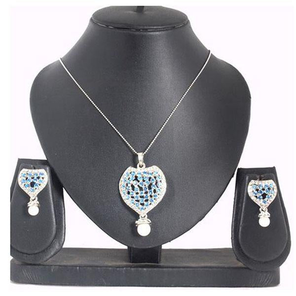 Kriaa Blue Austrian Stone Silver Plated Pendant Set - 1200413