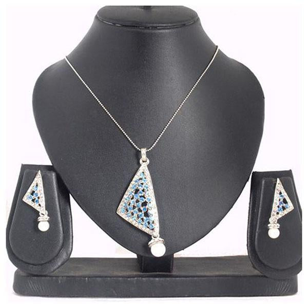 Kriaa Blue Austrian Stone Silver Plated Pendant Set - 1200416