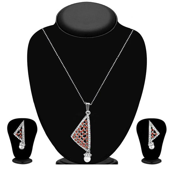 The99Jewel Maroon Austrian Stone Silver Plated Pendant Set - 1200423