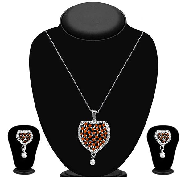 Kriaa Maroon Austrian Stone Silver Plated Pendant Set - 1200428