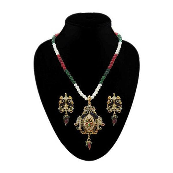 Kriaa Meenakari Austrian Stone Pearl Gold Plated Pendant Set - 1200502