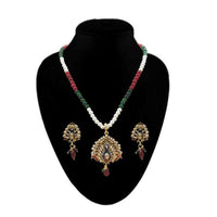 Kriaa Meenakari Peacock Pearl Gold Plated Pendant Set