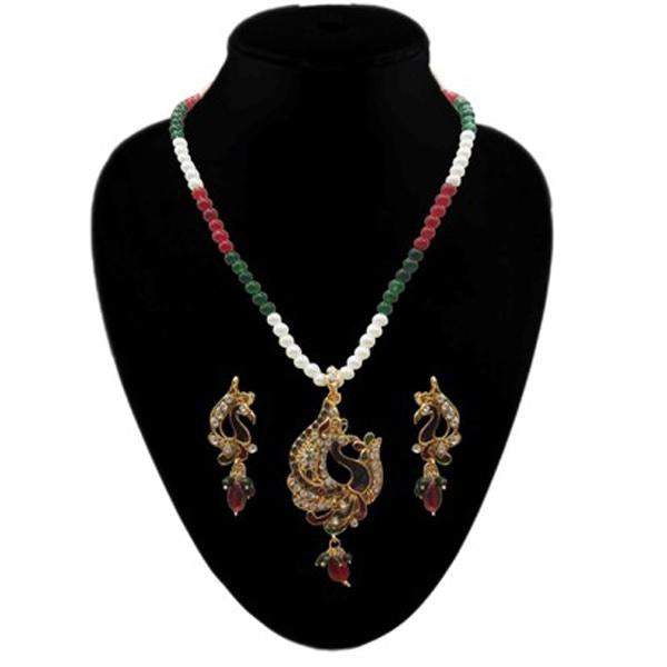 Kriaa Red Meenakari Pearl Gold Plated Pendant Set