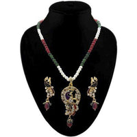 Kriaa Austrian Stone Gold Plated Pearl Pendant Set