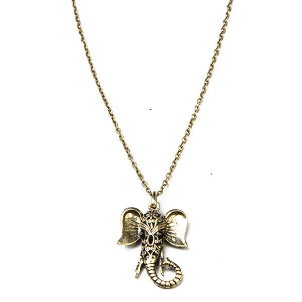 Urthn Elephant Shape Antique Gold Plated Chain Pendant - 1200722