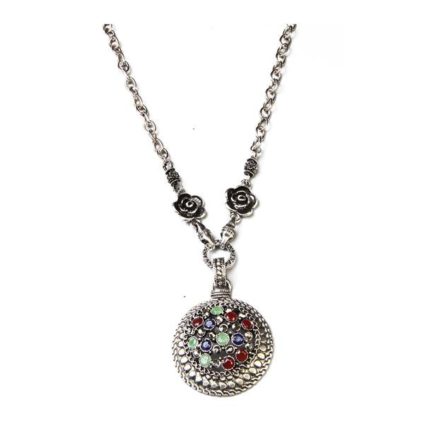 Urthn Multicolor Austrian Stone Rhodium Plated Chain Pendant - 1200732