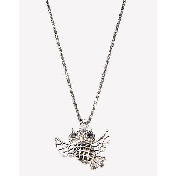 Urthn Rhodium Plated Owl Shape Chain Pendant - 1200738