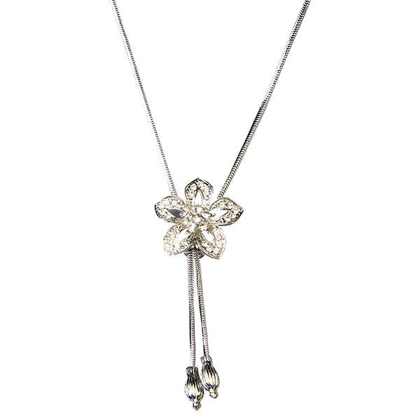 Urthn Austrian Stone Silver Plated Floral Drop Chain Pendant - 1200757