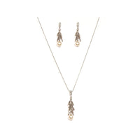 Urthn Austrian Stone Pearl Rhodium Plated Pendant Set - 1200814