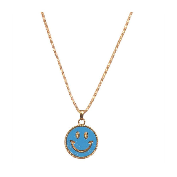 Urthn Blue Smiley Gold Plated Chain Pendant - 1200820