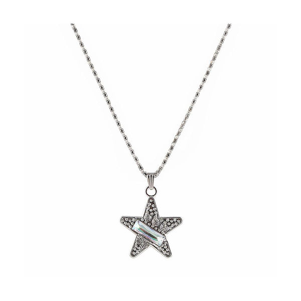 Urthn Austrian Stone Star Shape Rhodium Plated Chain Pendant - 1200849