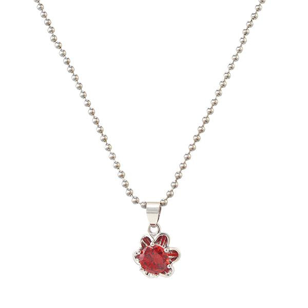 Kriaa Red Stone Flower Shape Silver Plated Chain  Pendant - 1200915