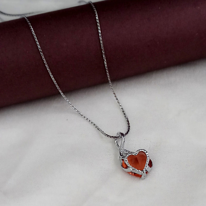Kriaa Orange Austrian Stone Heart Shaped Chain Pendant