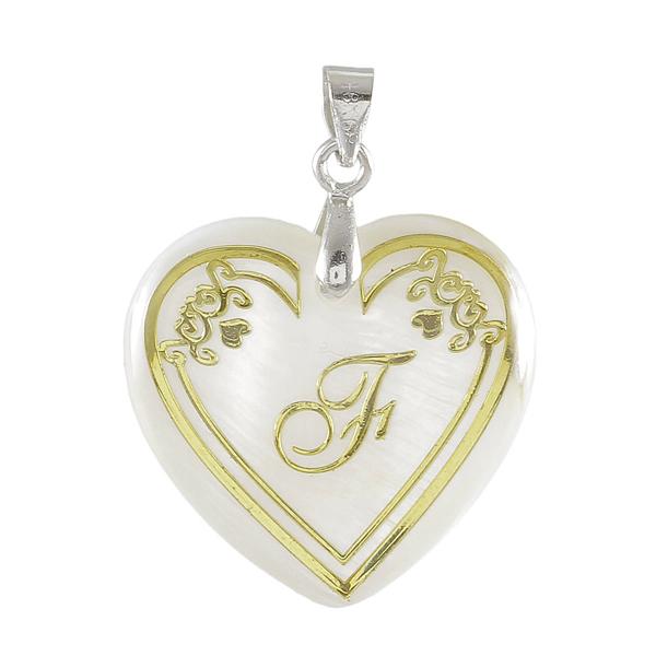 Regina Alphabet F" Heart Shaped Shell Pendant