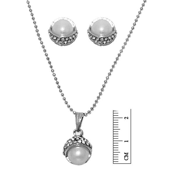 Regina Austrian Stone Pearl Rhodium Plated Pendant Set - 1201110