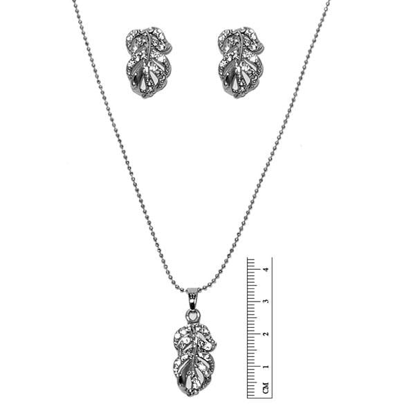 Tip Top Fashions Austrian Stone Leaf Rhodium Plated Pendant Set - 1201119