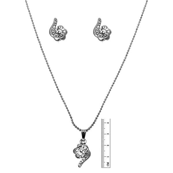 Tip Top Fashions Austrian Stone Rhodium Plated Pendant Set - 1201120