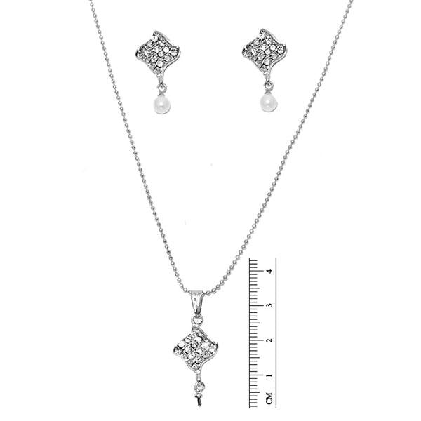 Tip Top Fashions Austrian Stone Rhodium Plated Pendant Set - 1201122