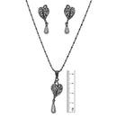 Tip Top Fashions Austrian Stone Pearl Leaf Rhodium Plated Pendant Set - 1201136