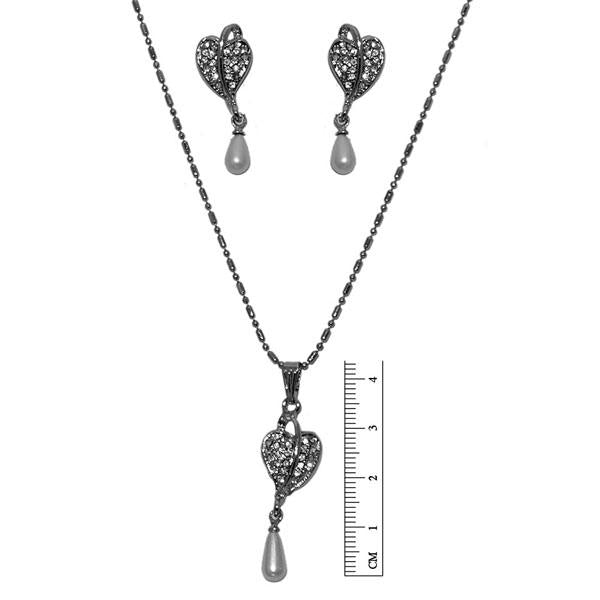 Tip Top Fashions Austrian Stone Pearl Leaf Rhodium Plated Pendant Set - 1201136