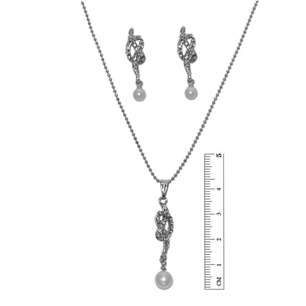 Tip Top Fashions Austrian Stone Pearl Rhodium Plated Pendant Set - 1201139