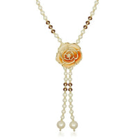 Urthn Brown Floral Pearl Gold Plated Pendant - 1201607