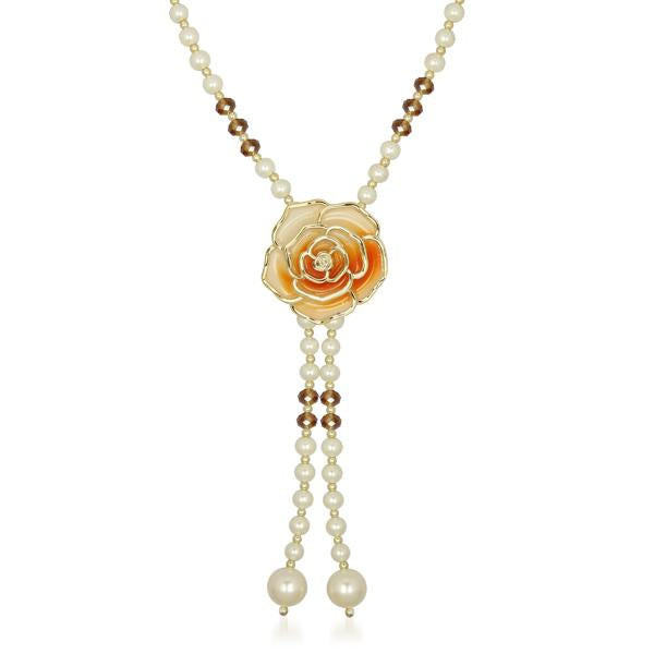 Urthn Brown Floral Pearl Gold Plated Pendant - 1201607