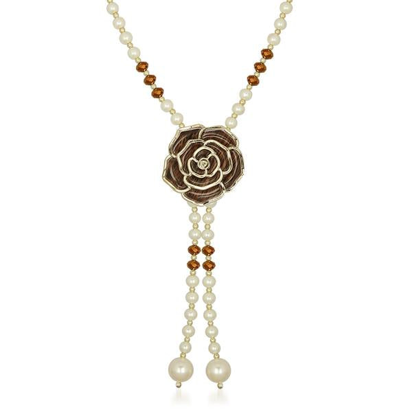 Urthn Maroon Floral Pearl Gold Plated Pendant - 1201608