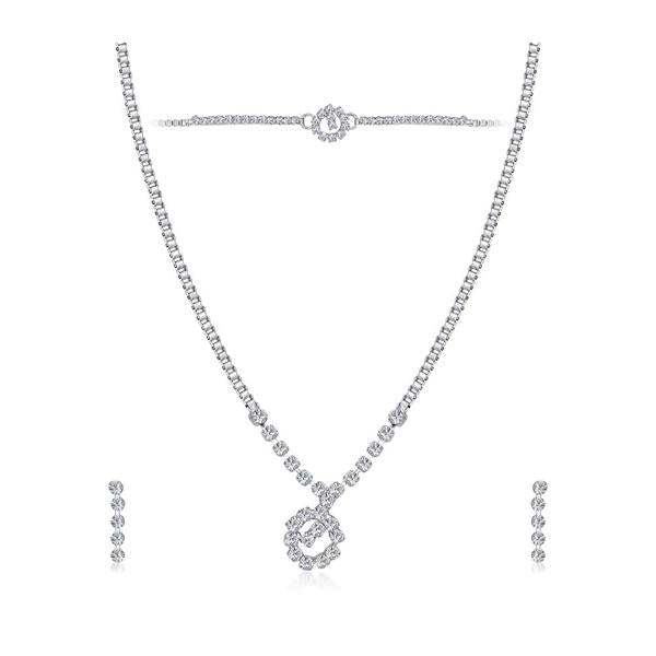 Tip Top Fashions Austrian Stone Silver Plated Necklace Set With Bracelet - 1201907