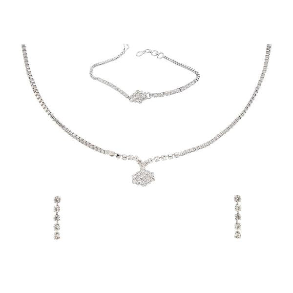 Tip Top Fashions Austrian Stone Silver Plated Necklace Set With Bracelet - 1201909