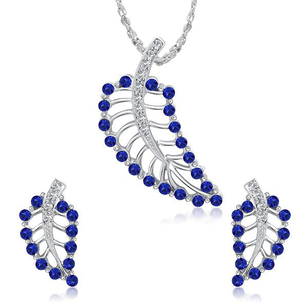 Kriaa Blue Austrian Stone Leaf Shape Pendant Set - 1202018