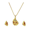 Kriaa Red Meenakari Austrian Stone Leaf Pendant Set - 1202019