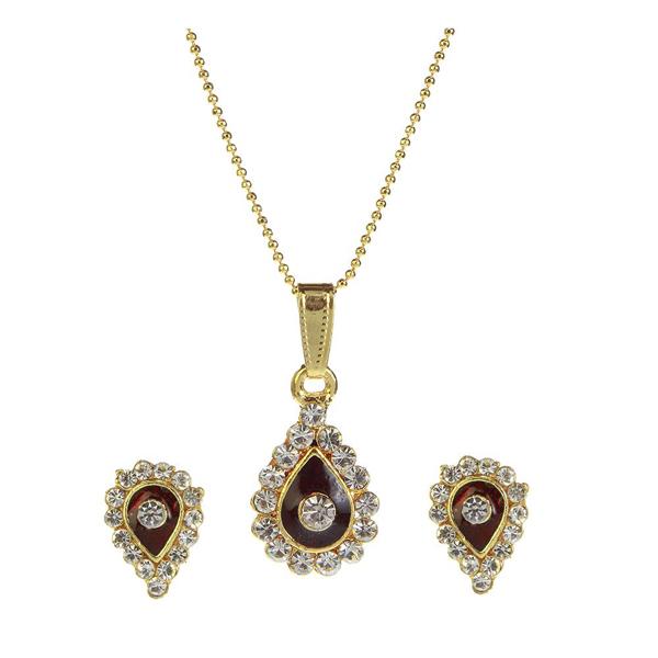 Kriaa Red Meenakari Austrian Stone Gold Plated Pendant Set - 1202027