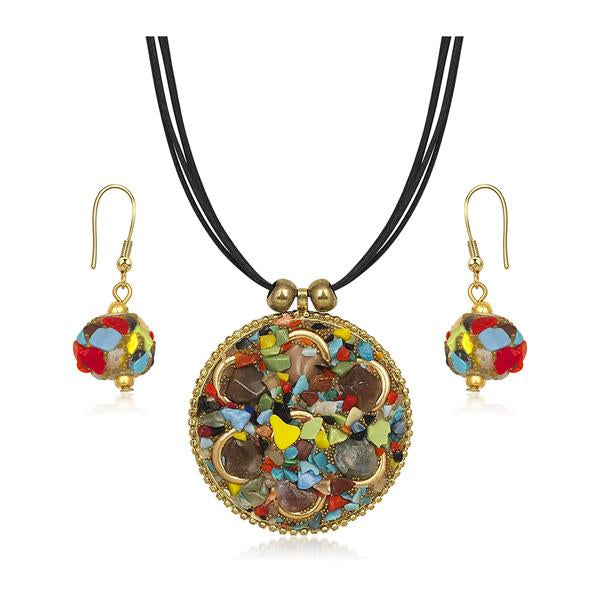 Beadside Multicolor Round Shaped Gold Plated Pendant Set - 1202218
