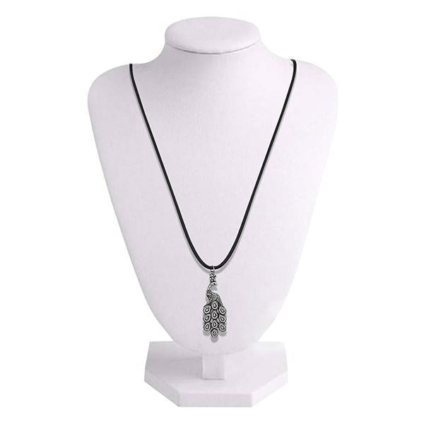 Urthn Rhodium Plated Peacock Design Chain Pendant