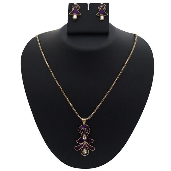 Tip Top Fashions Purple Meenakari Kundan Gold Plated  Pendant Set - 1202304