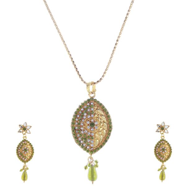 Tip Top Fashions Green Austrian Stone Gold Plated Pendant Set - 1202311