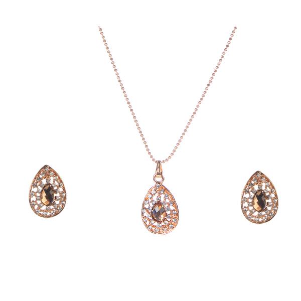 Urthn Brown Austrian Stone Gold Plated Pendant Set - 1202314