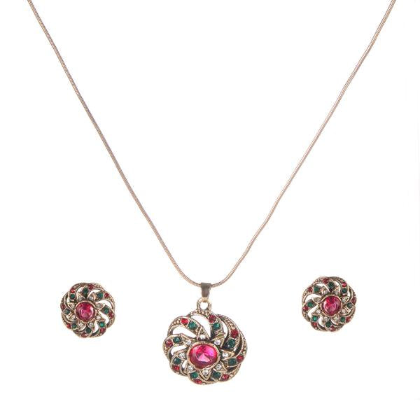 Urthn Pink Austrian Stone Gold Plated Pendant Set - 1202321