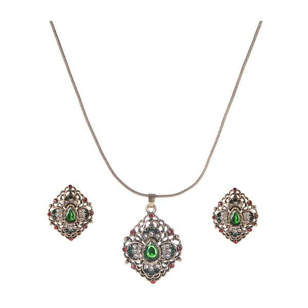 Urthn Red And Green Austrian Stone Gold Plated Pendant Set - 1202322