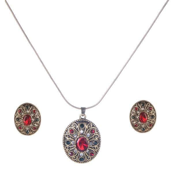 Urthn Red And Green Austrian Stone Gold Plated Pendant Set - 1202325