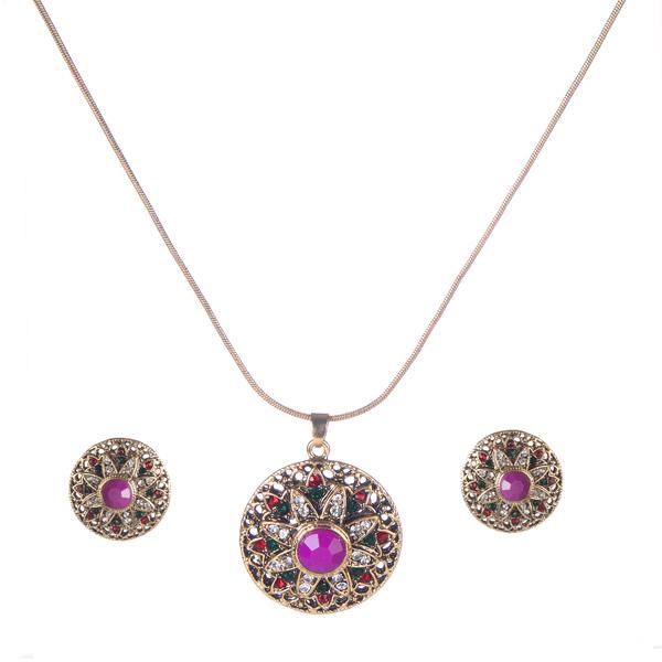 Urthn Multicolor Austrian Stone Gold Plated Pendant Set - 1202326