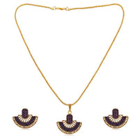 Kriaa Gold Plated Purple Austrian Stone Pendant Set - 1202327D