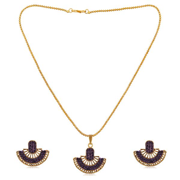 Kriaa Gold Plated Purple Austrian Stone Pendant Set - 1202327D