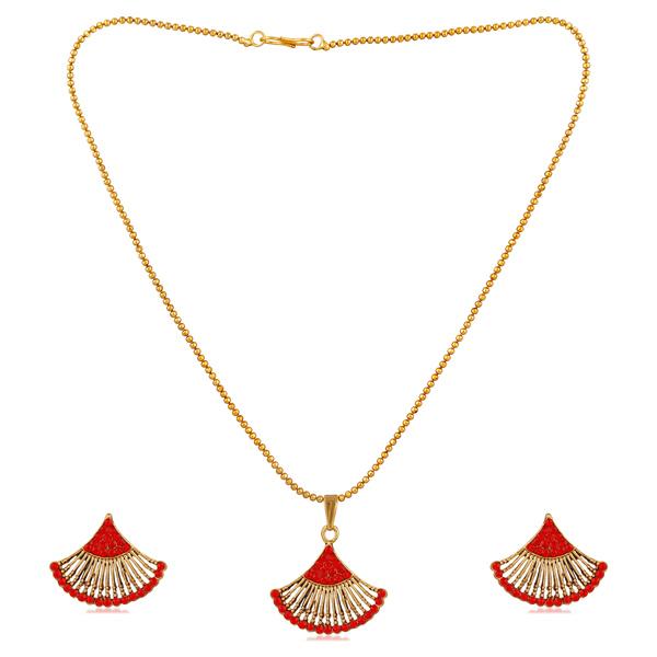 Kriaa Gold Plated Red Austrian Stone Pendant Set - 1202328E