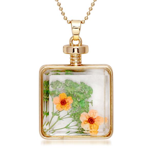 Urthn Orange Floral Gold Plated Chain Pendant - 1202415